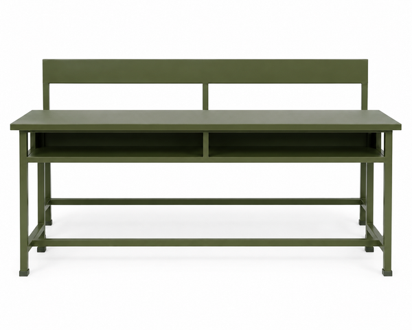 Heavy-Duty Powder-Coated Steel Two-Seater Study Desk with Attached Bench