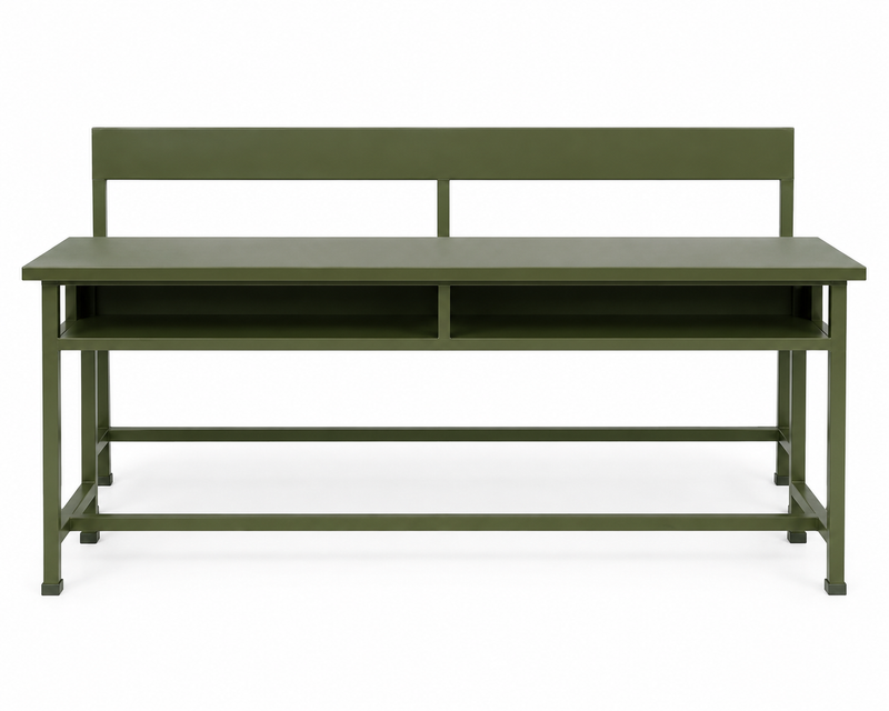 Heavy-Duty Powder-Coated Steel Two-Seater Study Desk with Attached Bench