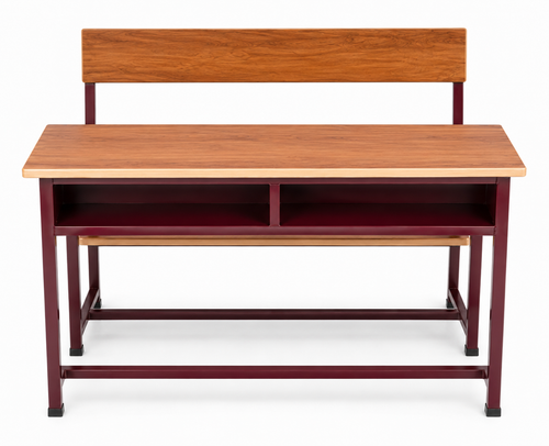Powder-Coated Steel Two-Seater Classroom Study Desk with Attached Bench