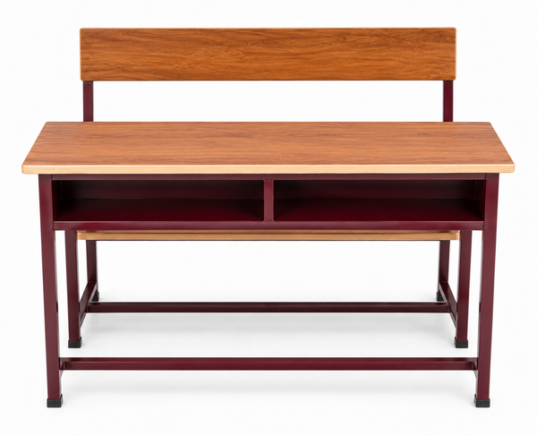 Powder-Coated Steel Two-Seater Classroom Study Desk with Attached Bench