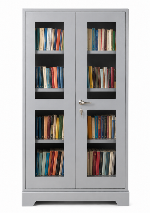 Double Door Steel Book Cabinet with Glass Display Panels