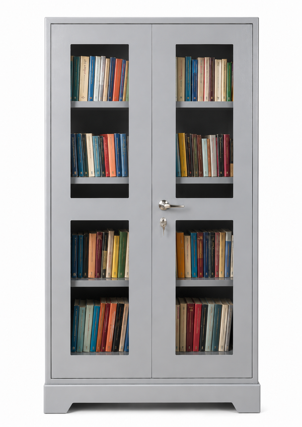 Double Door Steel Book Cabinet with Glass Display Panels