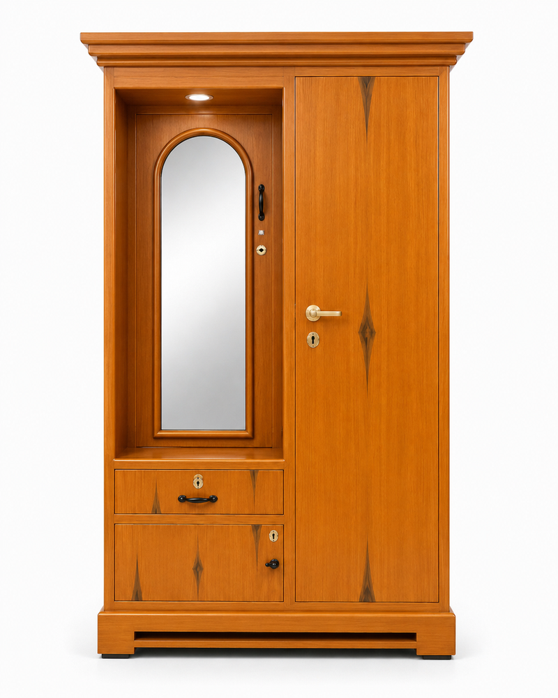 Premium Single Door Steel Wardrobe with Dressing Mirror, Drawer & Storage Cabinet