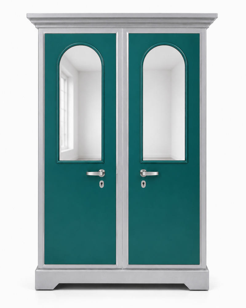 Premium Double Door Steel Wardrobe with Dual Arched Dressing Mirrors
