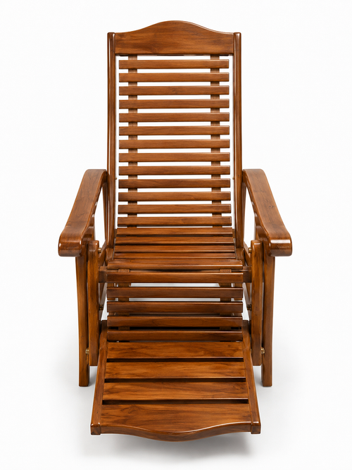 Premium Solid Wood Adjustable Reclining Lounge Chair with Footrest