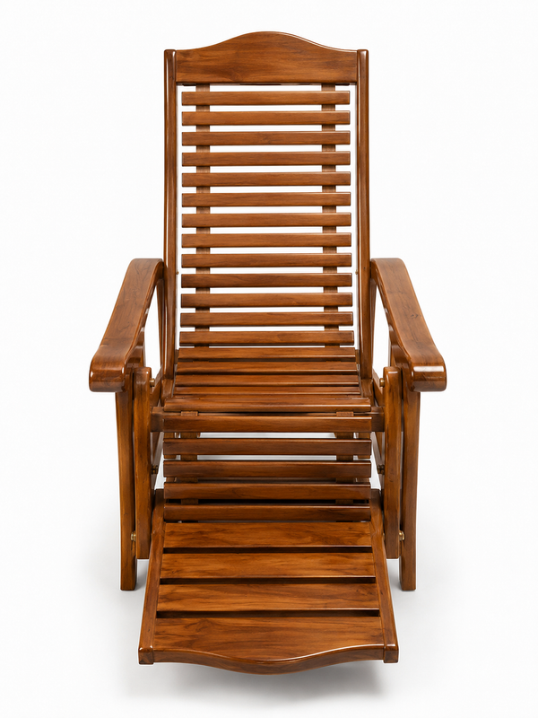 Premium Solid Wood Adjustable Reclining Lounge Chair with Footrest