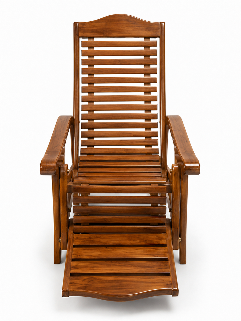 Premium Solid Wood Adjustable Reclining Lounge Chair with Footrest