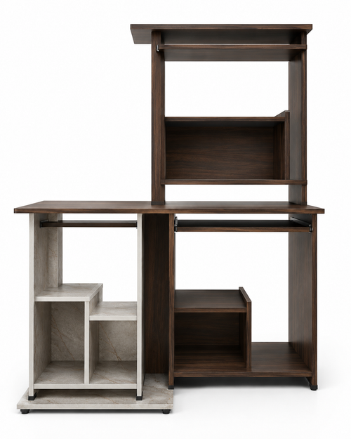 Modern Computer Study Desk with Open Bookshelf & Storage Shelves